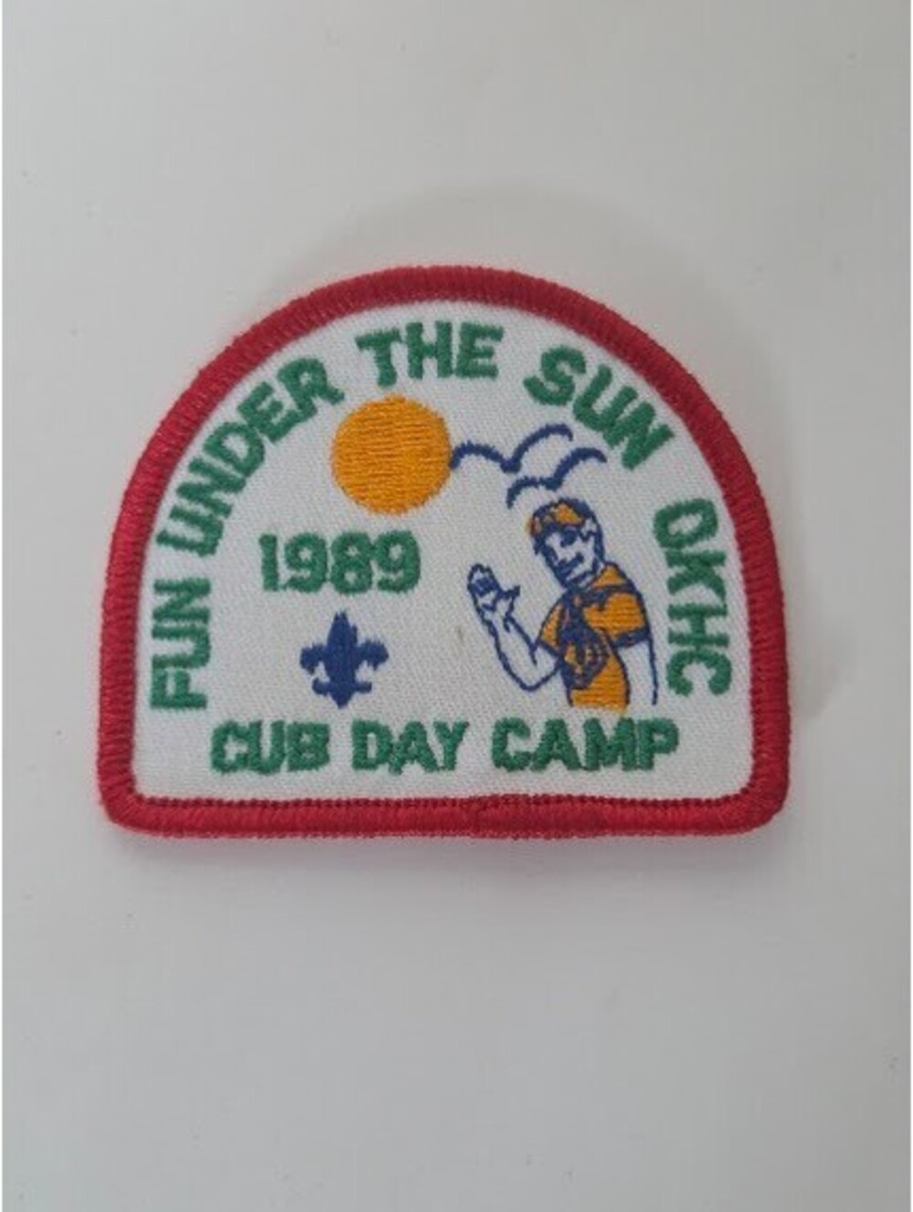 1989 Cub Day Camp Patch Fun Under the Sun OKHC BSA Badge Red Border